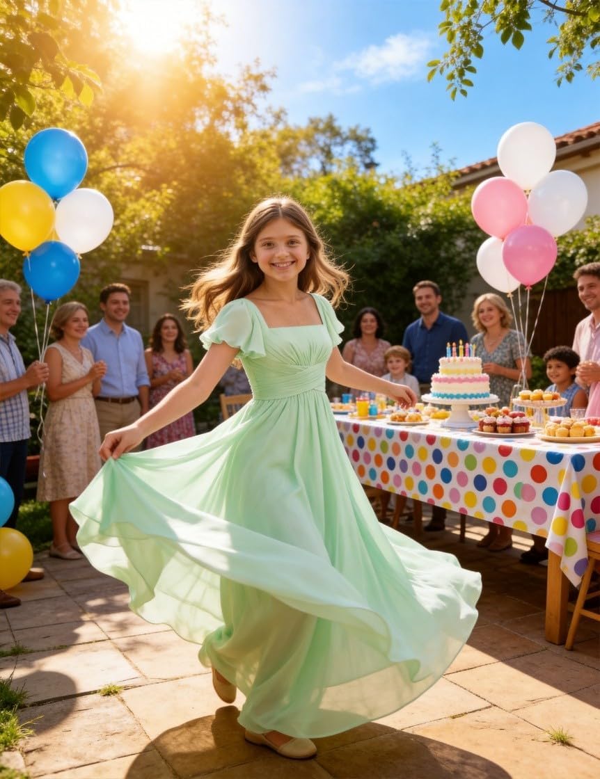 Junior Bridesmaid Dresses Chiffon Flutter Sleeves Flower Girl Dress Square Neck Empire A Line Teens Girls Formal Gown