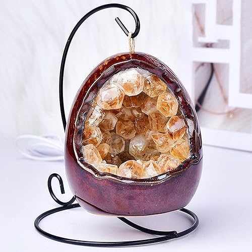 AierCrystal Topz Natural - Lámpara de mesa con forma de cueva, huevo de dinosaurio, dormitorio, luz nocturna, lámpara de noche, decoración del hogar