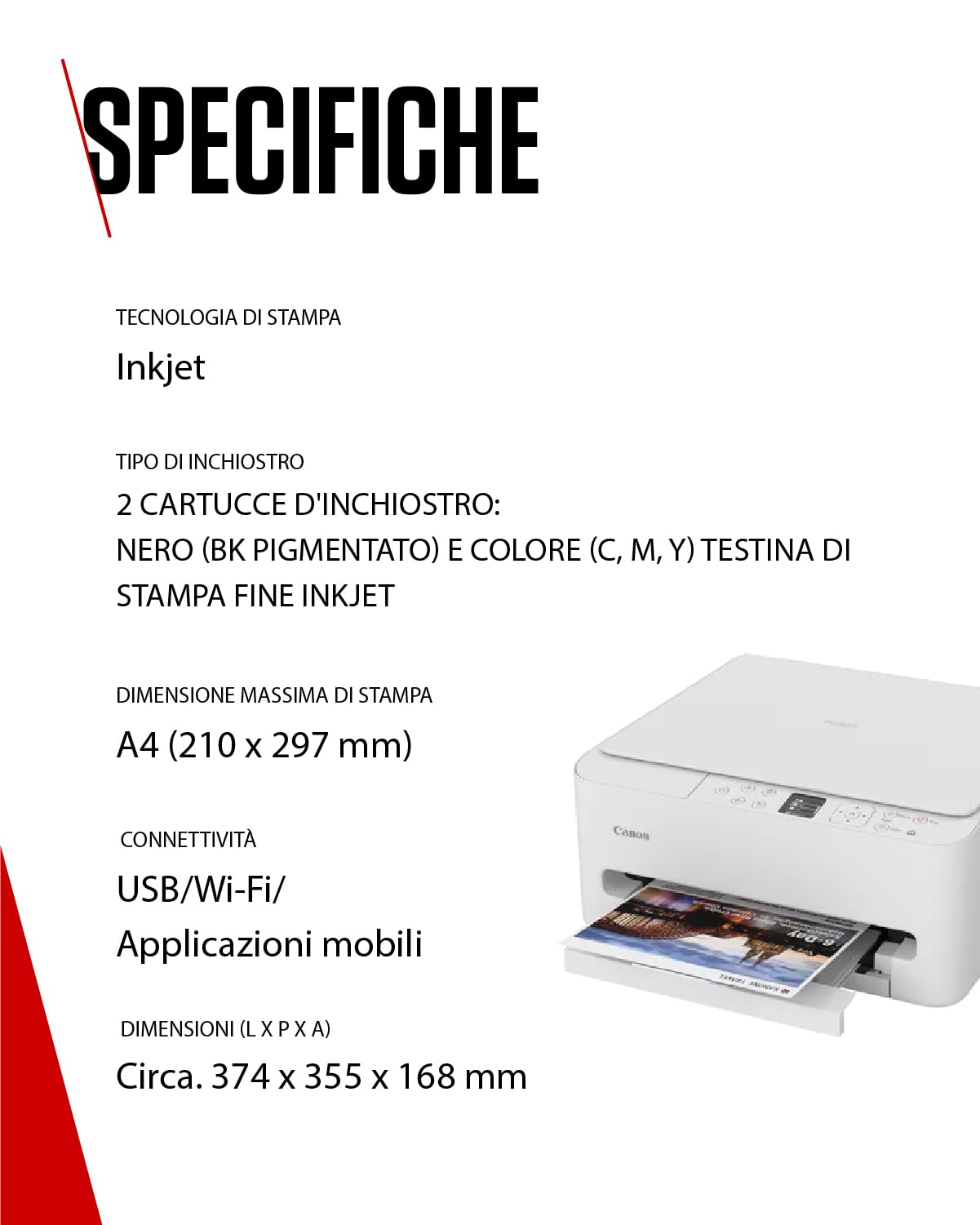 Canon PIXMA TS6550I Stampante Multifunzione Wi-Fi Display OLED 1,42 Carta Fotografica A4 SG-201 5 Fogli