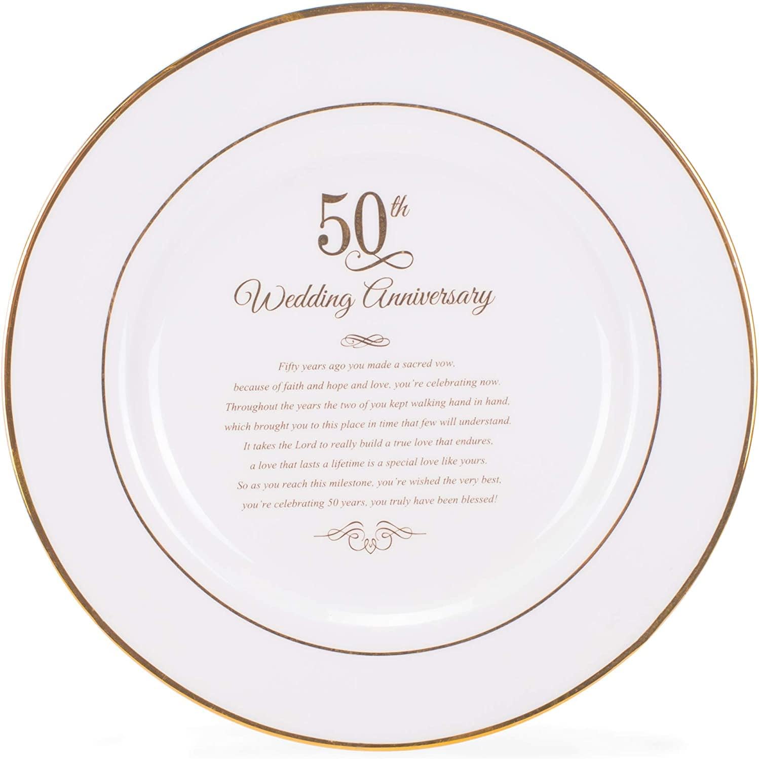 Dicksons Gold Tone 50th Wedding Anniversary 12.5 x 12.5 Porcelain Table Top Plate and Sign Plaque