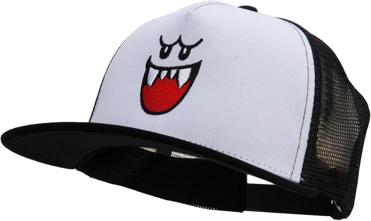 e4Hats.com Mario Ghost Face Logo Embroidered Flat Bill Snapback Trucker Cap