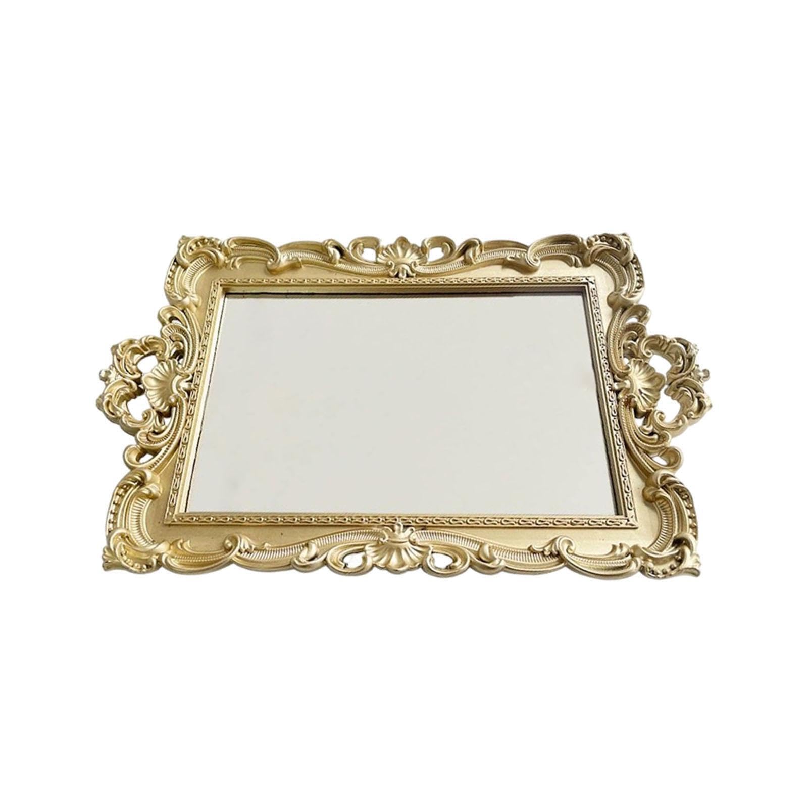 TWISAXC Decorative Vanity Tray Vintage Retro Makeup Mirror Elegant Jewelry Plate Bedroom Vanity Mirror Storage Plate Serving Tray Retro Yet Fashionable