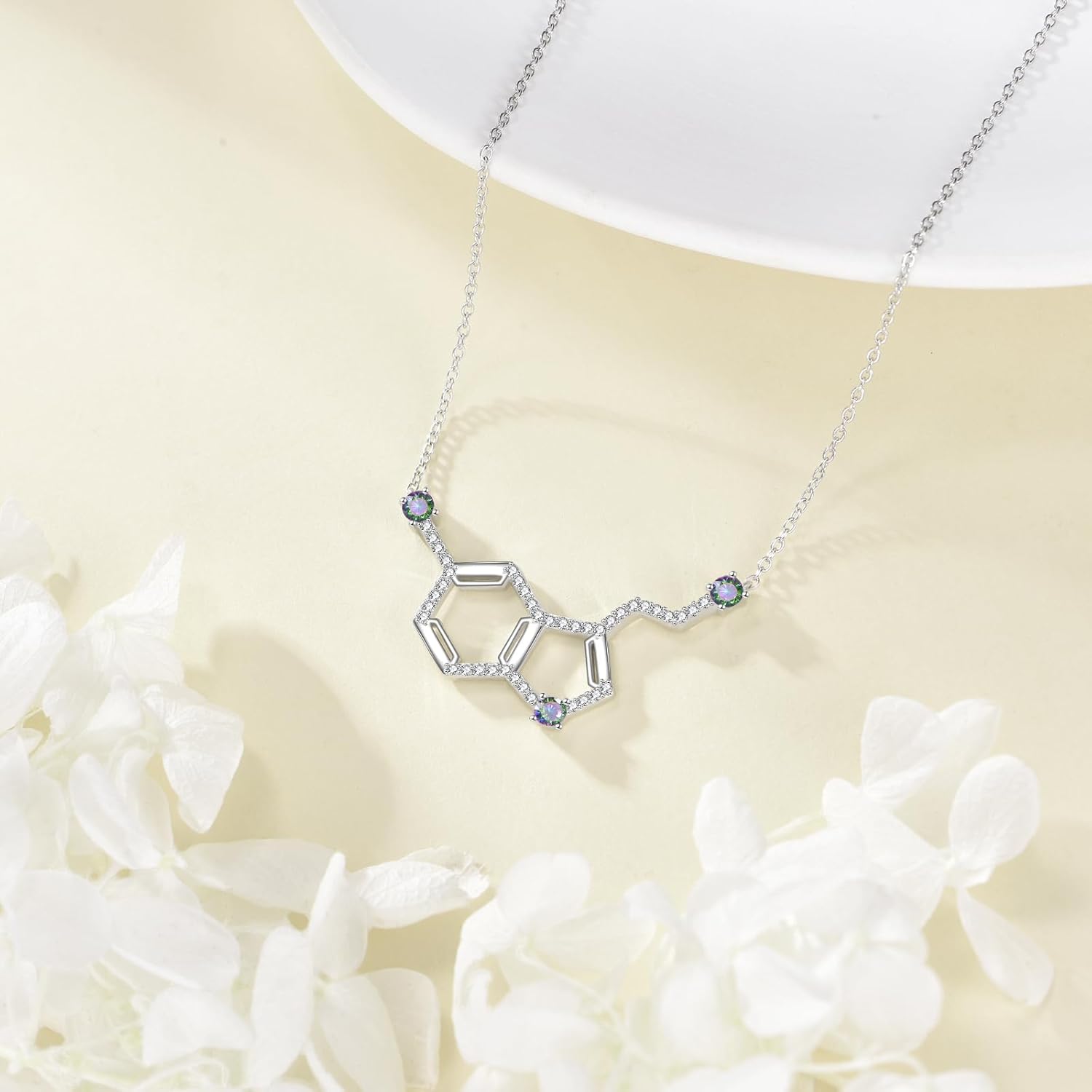 YAFEINI Happiness Serotonin Molecule Necklace 925 Sterling Silver Dopamine Pendant Chemical Jewelry for Chemistry Teacher Professor - Image 3