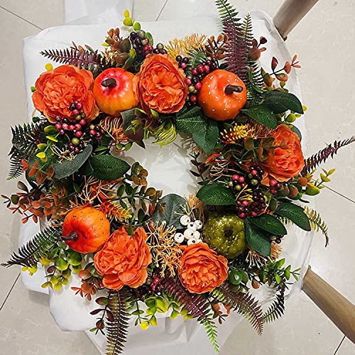 Guirnalda Gecorativa de otoño, Corona de Puerta, otoño, peonía y Corona de Calabaza, Corona de otoño Artificial para decoración de casa de Granja y Festivales de Halloween Acción de Gracias Cover