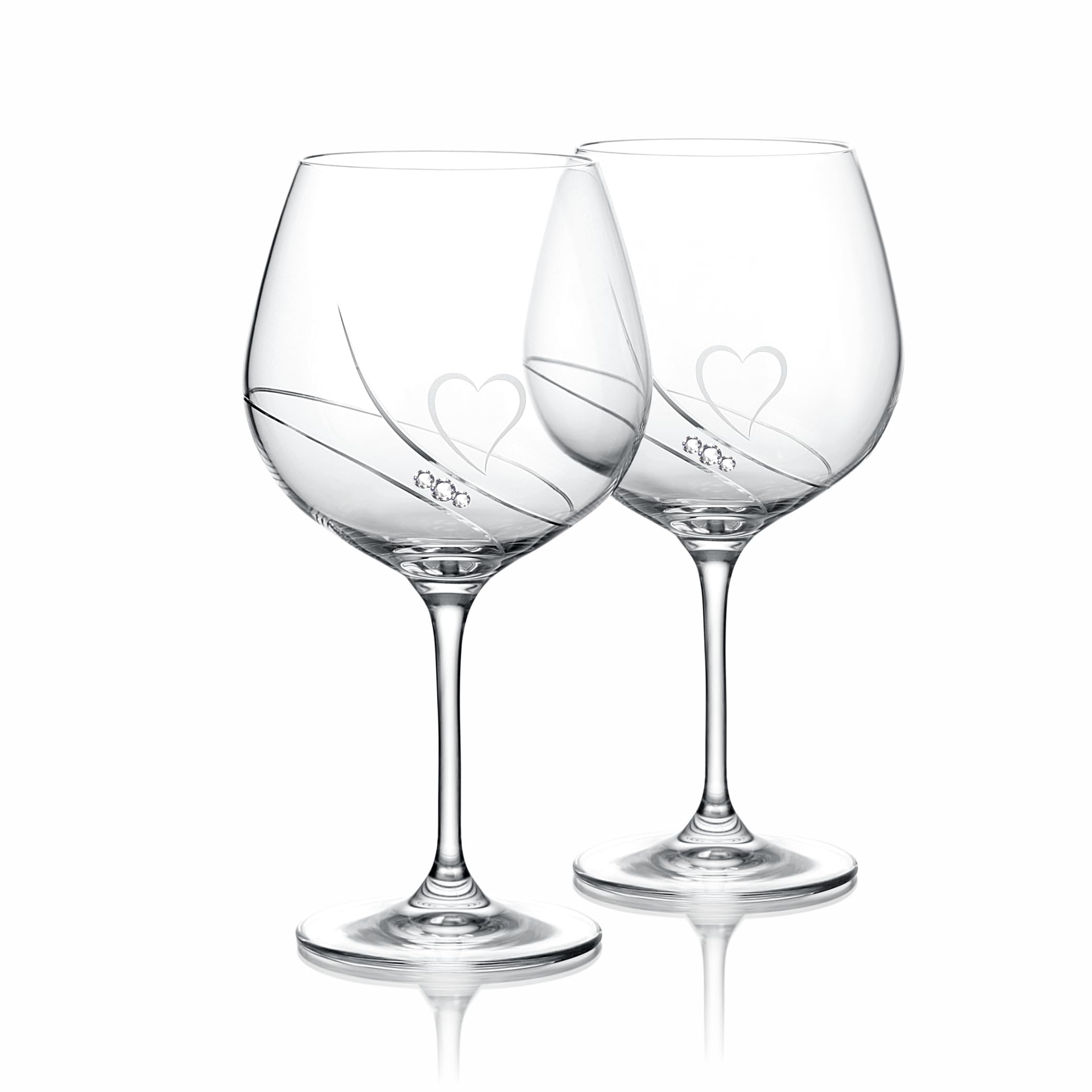 Romantic Passion Juego de vasos de ginebra con grabado, juego de vasos de Gin Tonic con cristales premium y diseño de corazón cepillado a mano, perfecto como regalo de boda o compromiso, 2