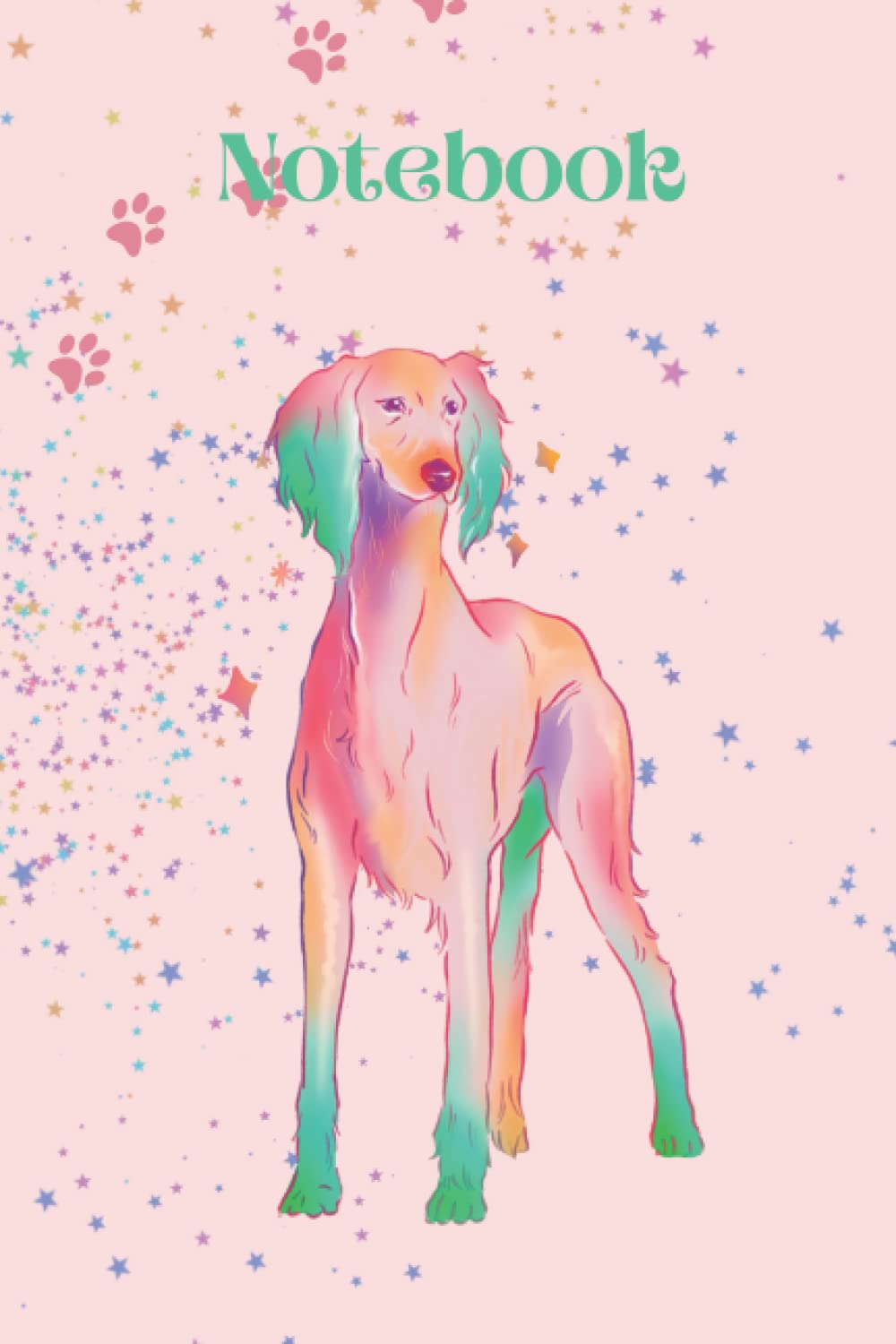Saluki Notebook. Dog Notepad. Pink Note Book. Pretty Stars Note Pad. Notebook for Dog Lovers.