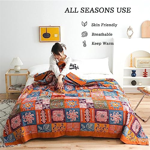 Image of MSGKV Boho Throw Blanket 60 inchx80 inch 100% Cotton Checkered Throw for Couch