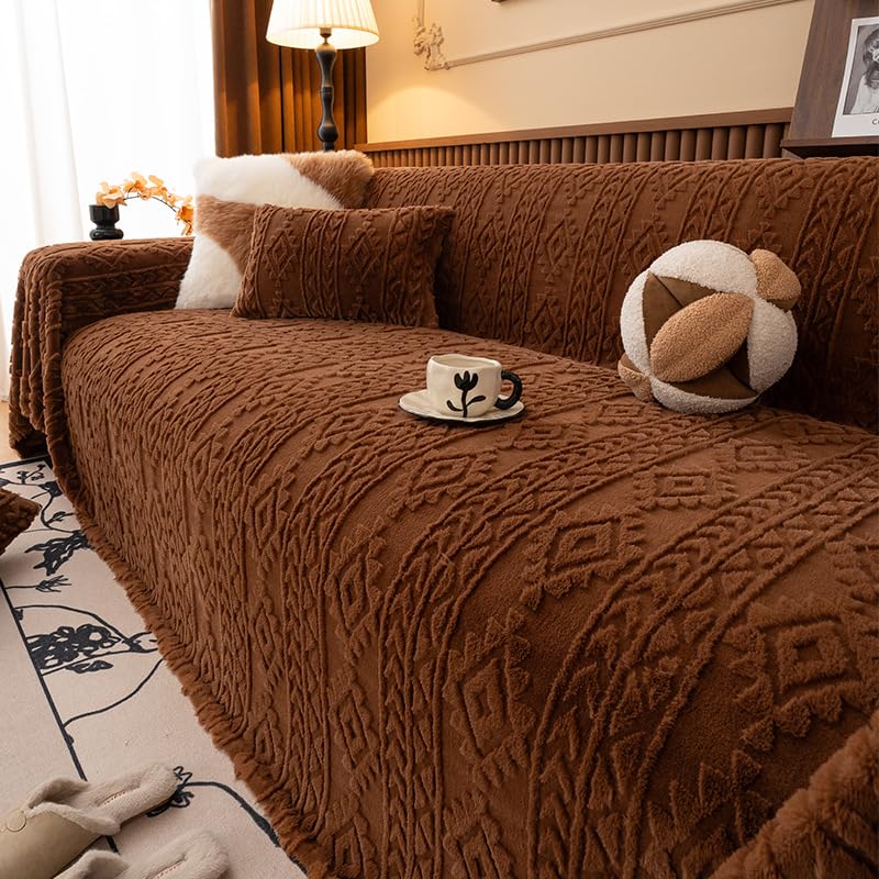 Housse de canapé en peluche Coffeebrown 180x180cm pour canapés modulables 4 places