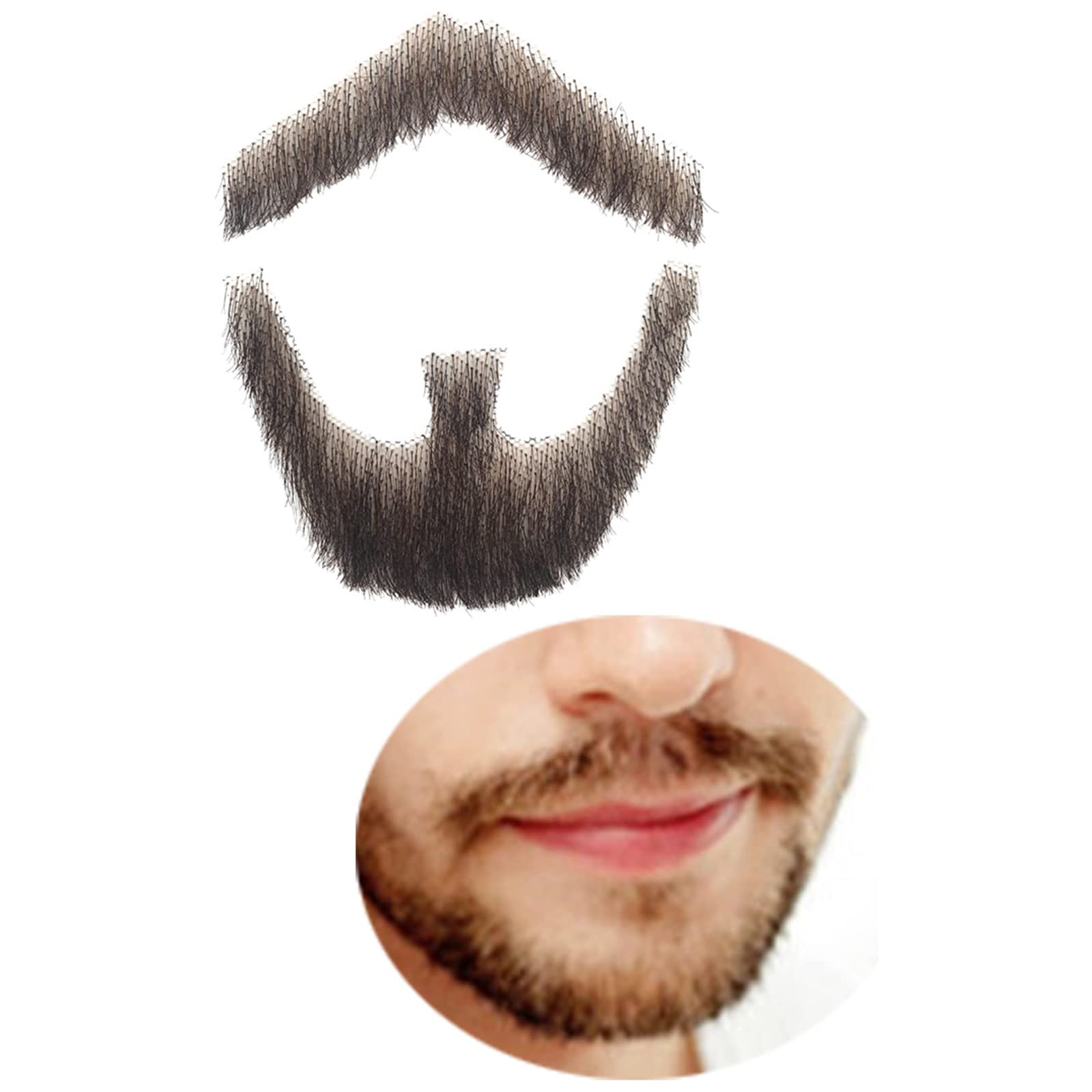 Fake Mustache Fake Beard Realistic 100% Human Hair Full Hand Tied Goatee False Beards Lace Invisible Fake Mustache for Halloween Dressing Men Makeup Entertainment/Drama/Party/Movie Brown