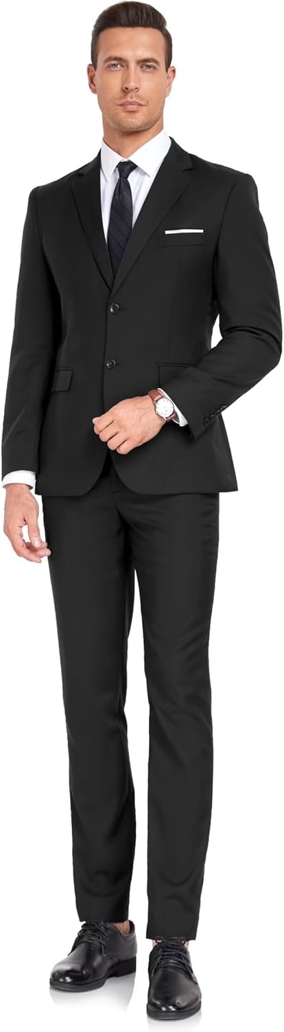 Men's Suit Black Slim Fit 2 Button Formal Business Suits for Men 2pcs Casual Wedding Tuxedo Single Breasted XL