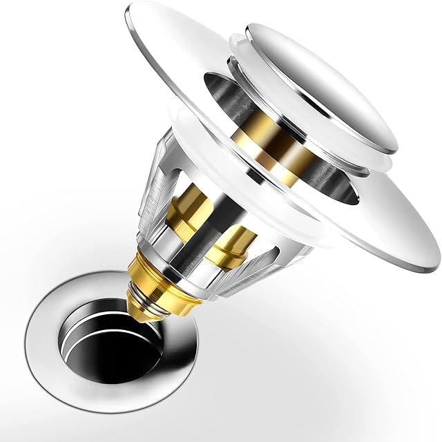 Universal Drain Fitting Sink & Bathtub Pop Up Anti-Block with Basket, Plug Sink Stainless Steel et Cuivre, Drain Plug Drain Valve with Double Seal