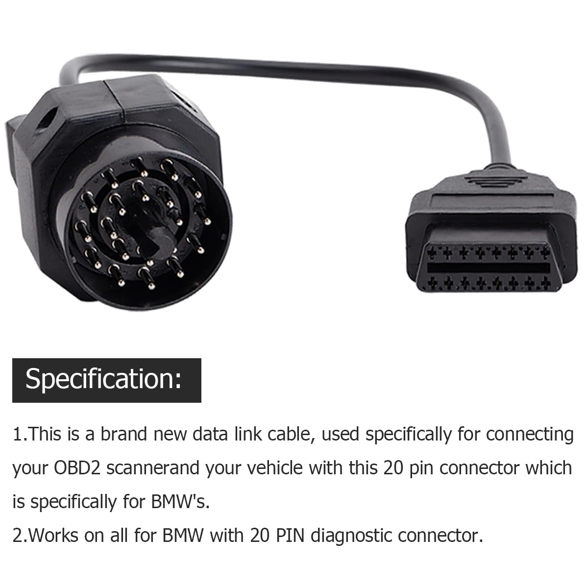 CGEAMDY Cavo Adattatore OBD2, 20 Pin a 16 Pin Cavo Adattatore Diagnosi OBD2 per Auto, Adapter Connector Diagnostic Cable, Cavo di Estensione OBD2 Connettore, per I Cavi degli Scanner Diagnostici