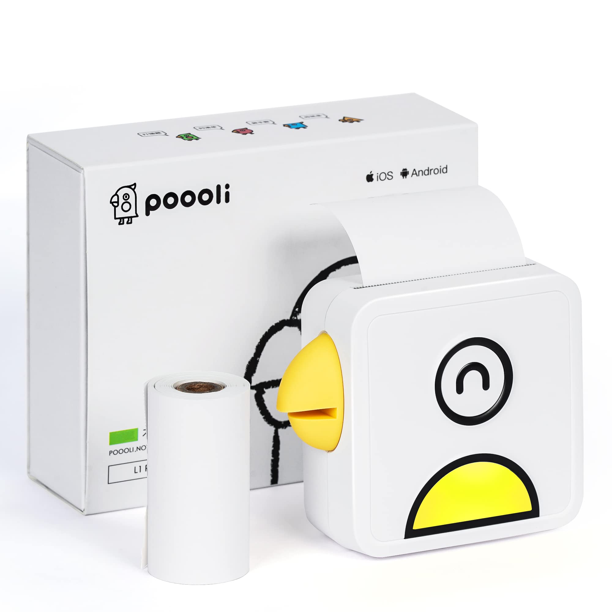 POOOLITECH Mini Sticker Printer - Inkless Bluetooth Printer Pocket Thermal Printer Compatible with i