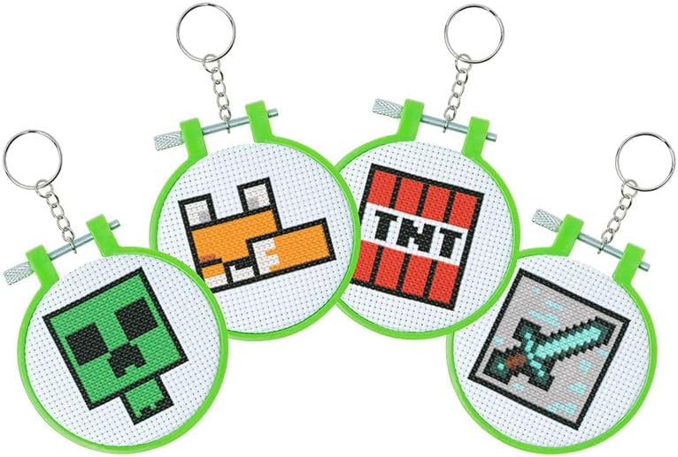 Paladone Minecraft Officially Licensed Cross Stitch Charm Set of 4, Creeper, TNT, Sword and Fox, Idea Gamer Gift for Boys and Gifts, Arts and Crafts DIY Gaming Decor and Accessory