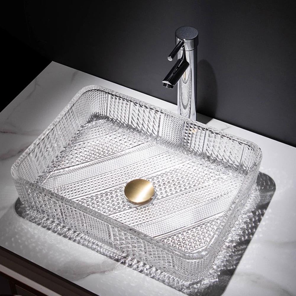 CSXSXAUO Rectangle Vessel Sink, Above Counter Basin with Pop-up Drain for Modern Bathroom Vanity