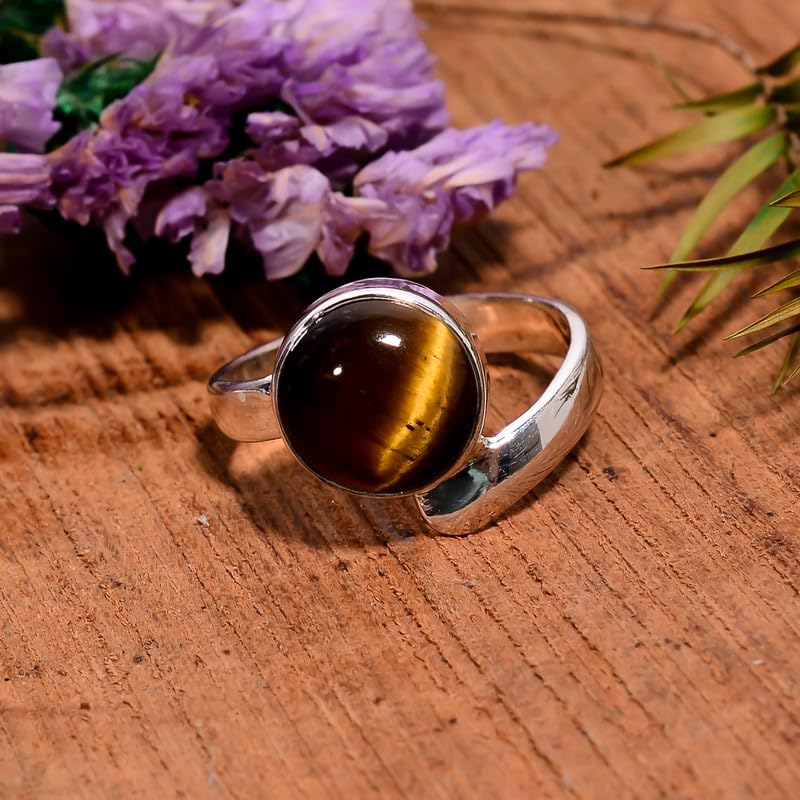 Bague oeil de tigre pierre naturelle bague argent 925 femme homme ronde