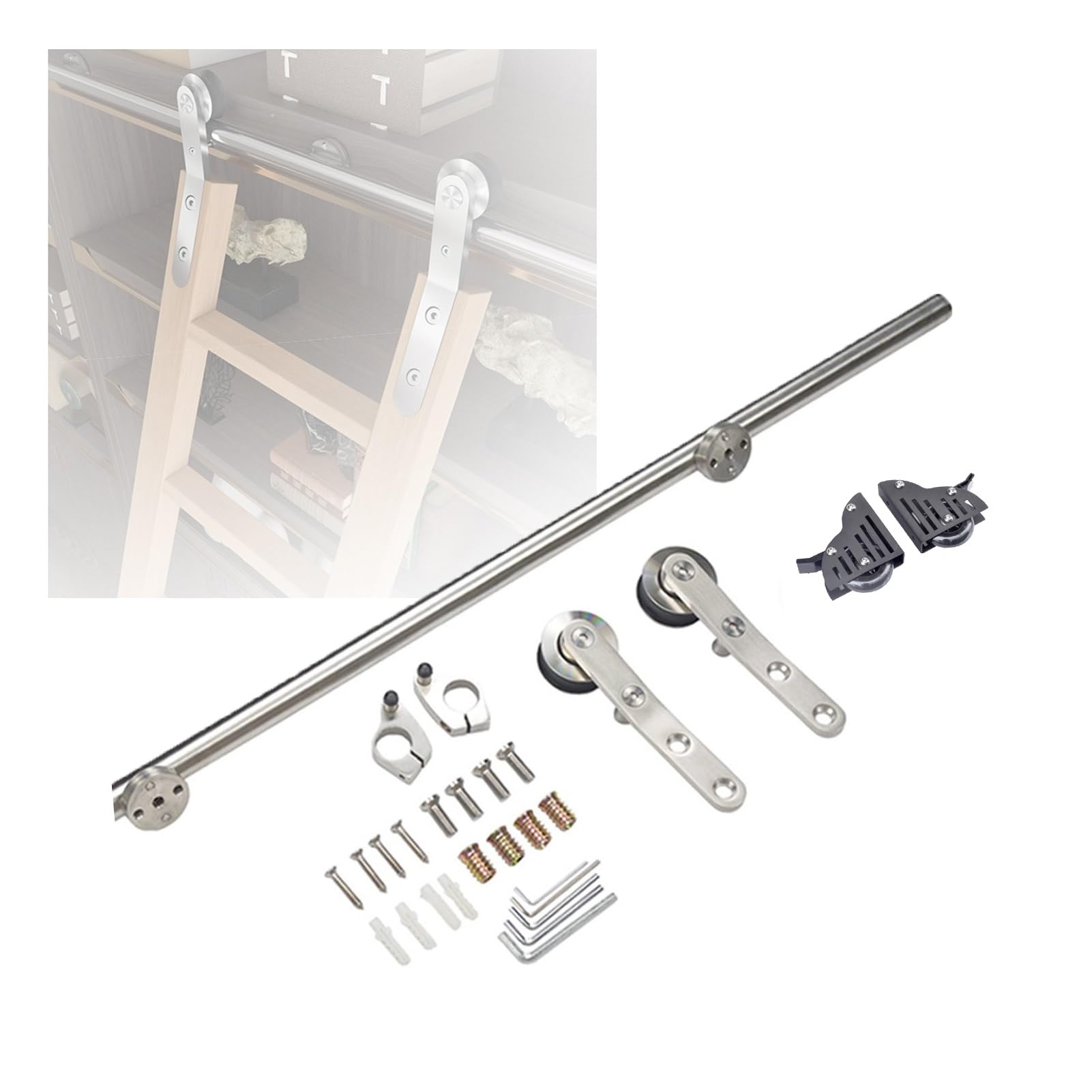 LWJSOCP Sliding Library Ladder Rolling Hardware Kit with Brake Wheel for Bookshelf Warehouse Attic Closet Studio School