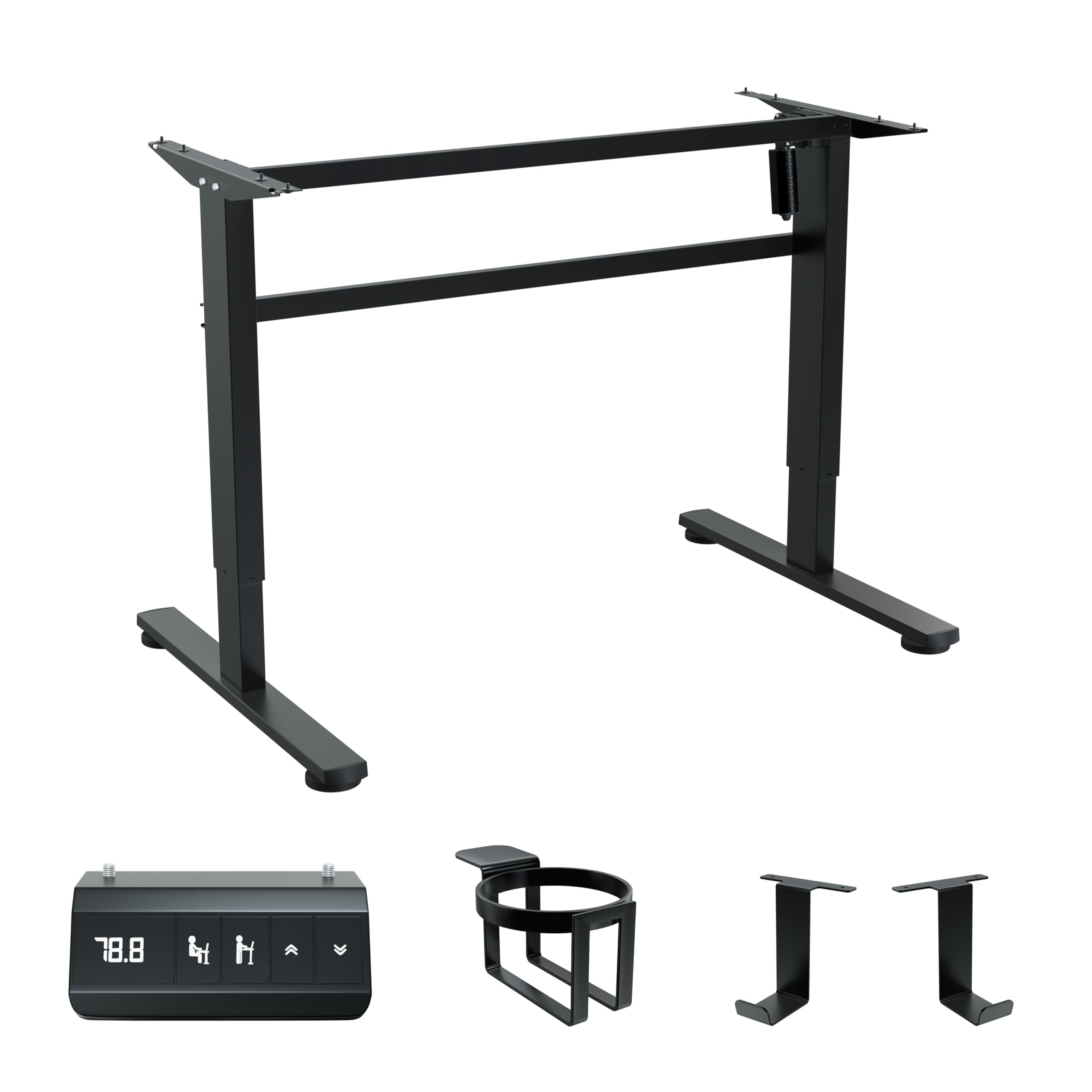 JIN OFFICE Octave Height Adjustable Desk Electric | Standing Desk, 80 Kg Wt. Cap, 2 Year Warranty| Sit Stand Table with Memory Preset, Cup Holder| Stability Crossbar| Only Black Frame, No Table Top