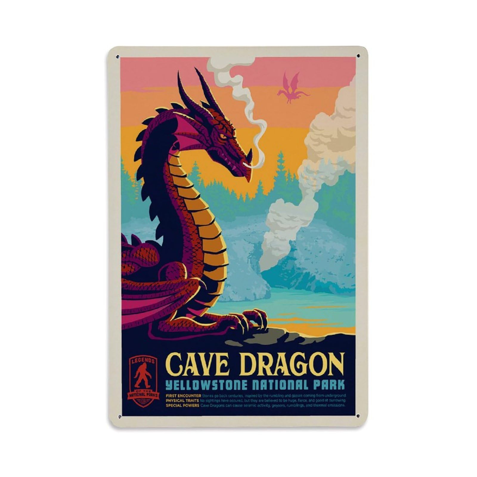 Vintage Poster Yellowstones Cave Dragon Metal Tin Sign Wall Decor for Cafe, Club, Garden Metal Poster 8x12Inch
