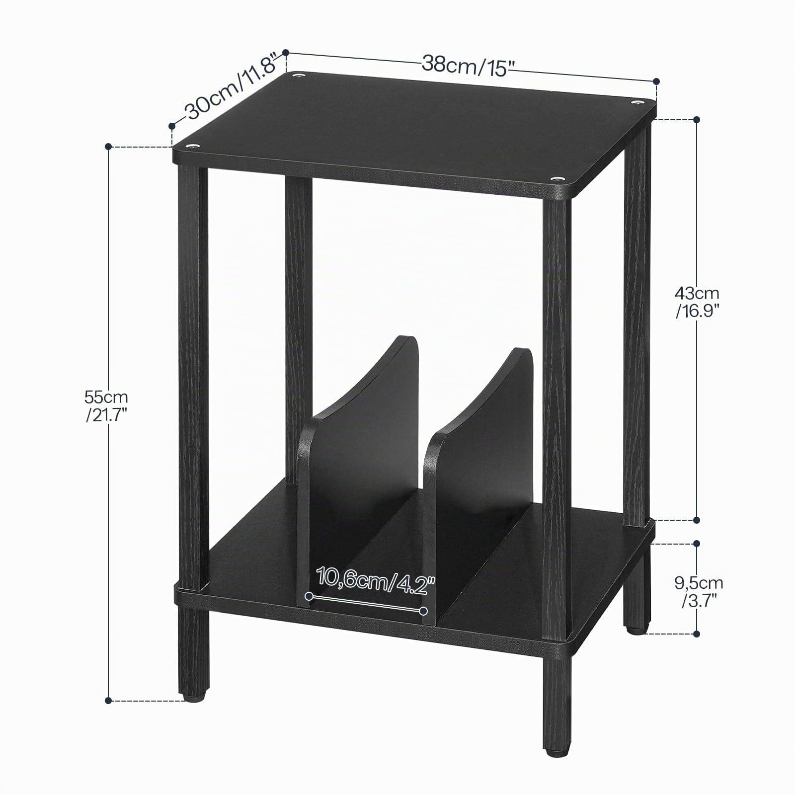 HOOBRO Soporte para Tocadiscos de 2 Niveles, Mesa para Tocadiscos de Vinilo de Estilo Industrial, con Separadores, para 100 Discos y CD, Mesa Auxiliar para Salón, Negro EBK05RS01