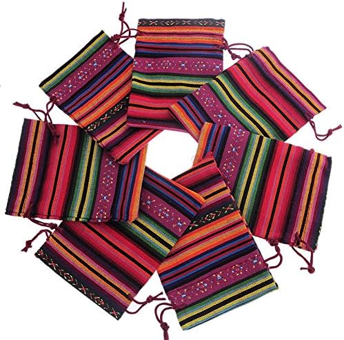 Haotfire 10 Pieces of Ethnic Style Linen Gift Pouch Jewelry Double Drawstring Bag