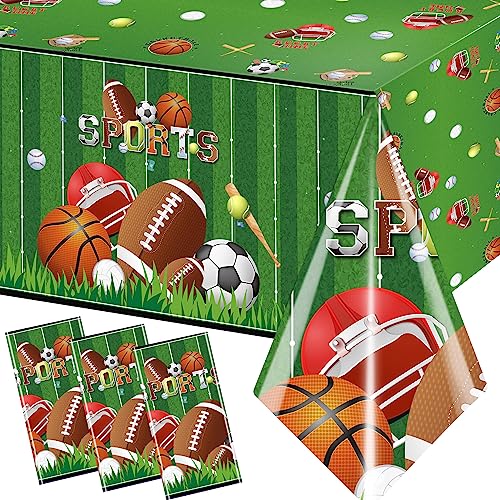 Image of Sports Theme Birthday Party Supplies,3pcs Sports Plastic Tablecloths Disposable All Star Table Covers Soccer Basketball Baseball Football Theme Table Cloth Decoration