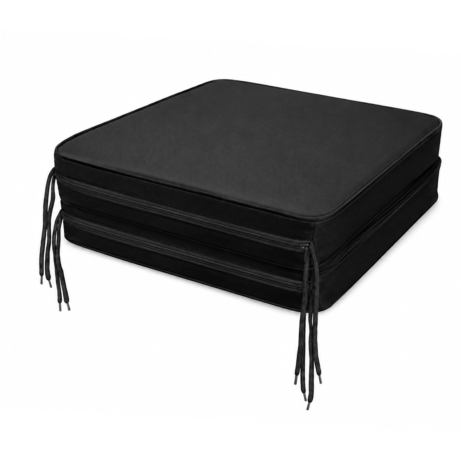 Pinkfairy Comfortable Seat Pads, Garden Kitchen Chair Cushions Tie On 40x40x5cm - Removable Zip Cover Non Slip | Suitable for Indoor & Outdoor (Black, Pack fo 2)
