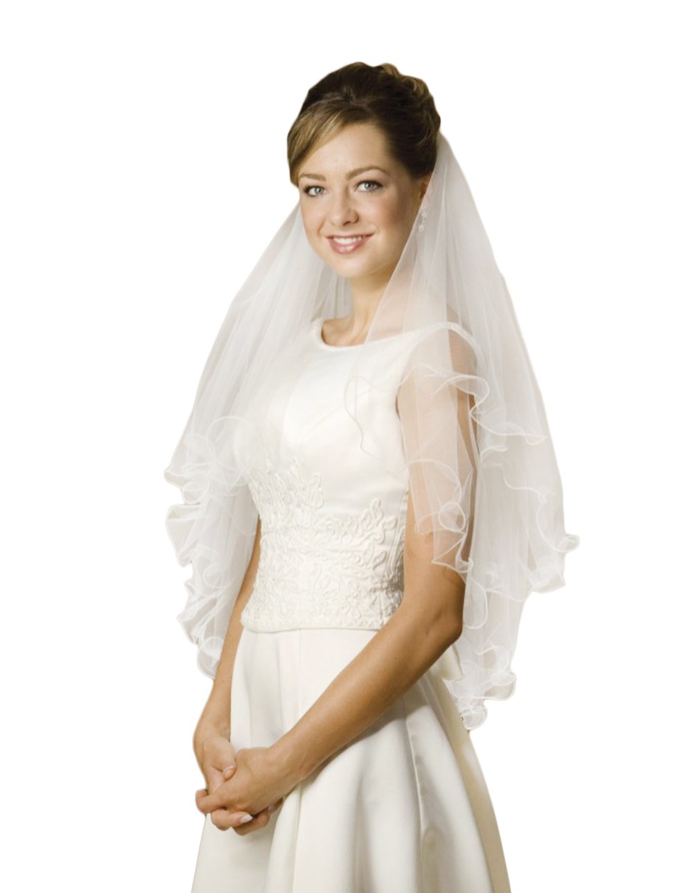 2-Tier Satin Edged Bridal Soft Tulle Veil,30" L Waist Length