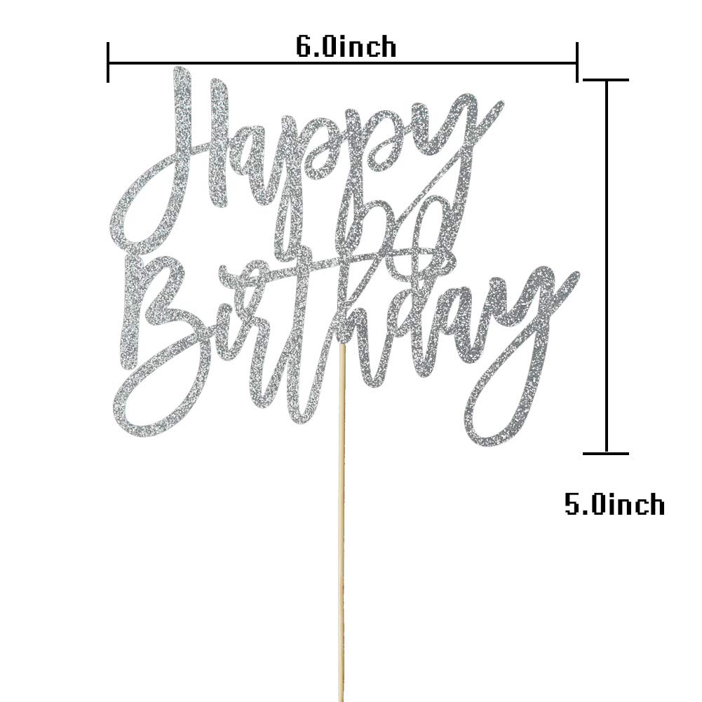 Happy Birthday Cake Topper Birthday Party Decorations Supplies Silver Glitter