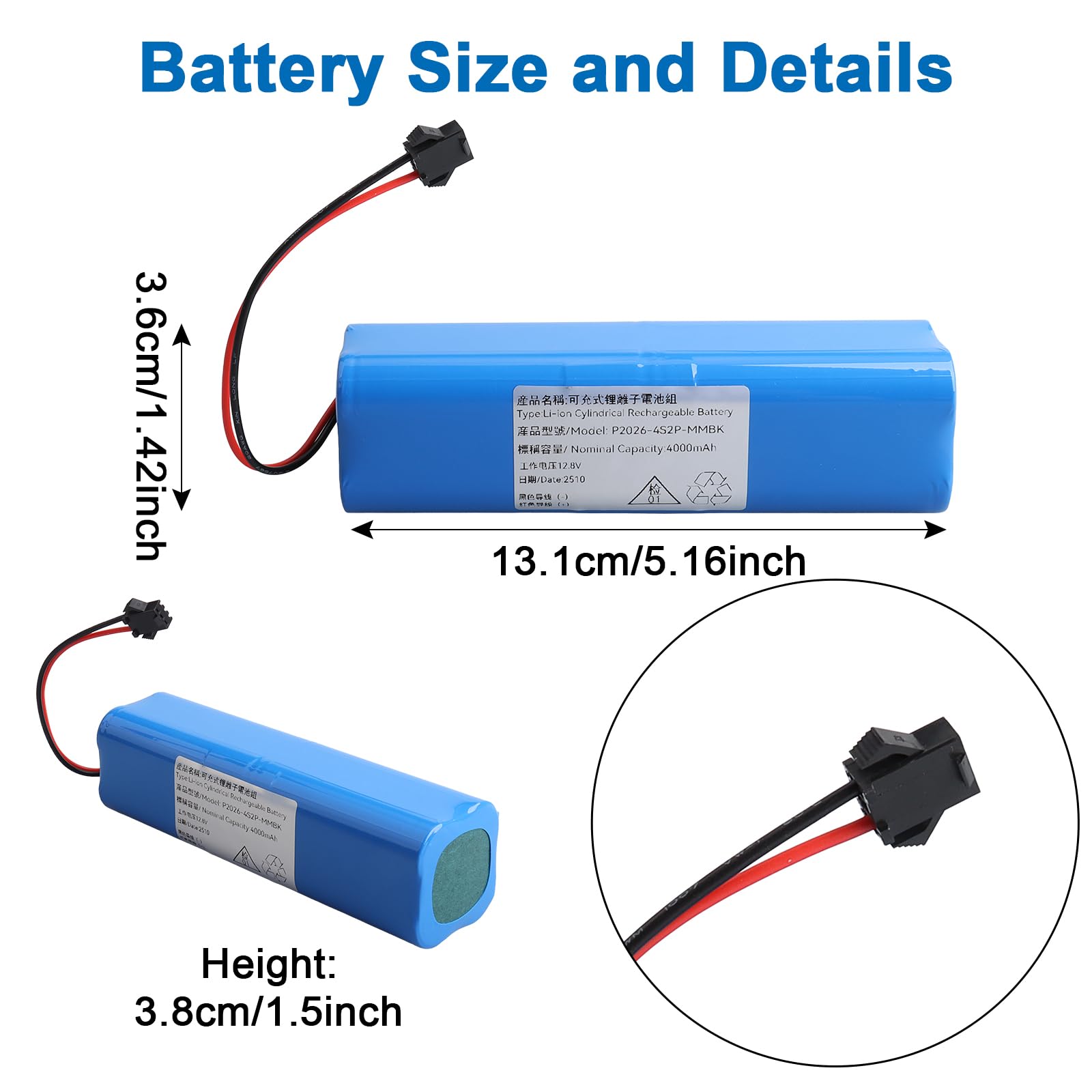 Batteria di ricambio per aspirapolvere Lefant U180 Total Clean da 4000 mAh, 12,8 V, batteria spazzatrice, aspirapolvere