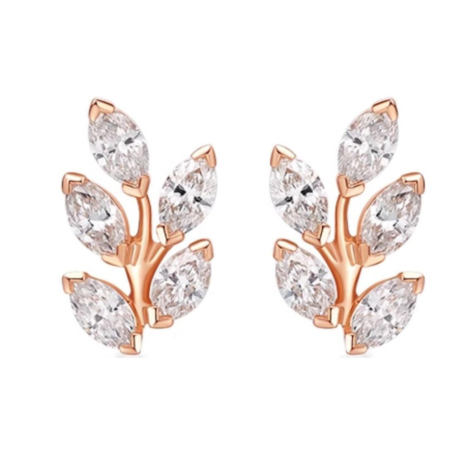 Pendientes de oro rosa con diamantes marquesa de 9 quilates, 14 quilates y 18 quilates, aretes de tuerca de oro real para mujer