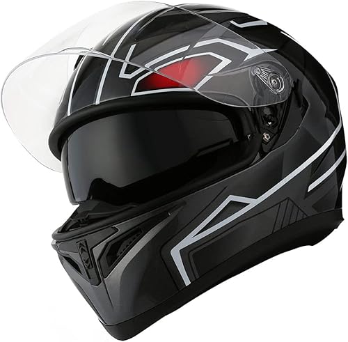 Miniatura 5 de 1STorm - Casco integral para motocicleta, de calle, con doble viseraparasol, negro pantera mecánico, talla L (22.422.8 pulgadas)