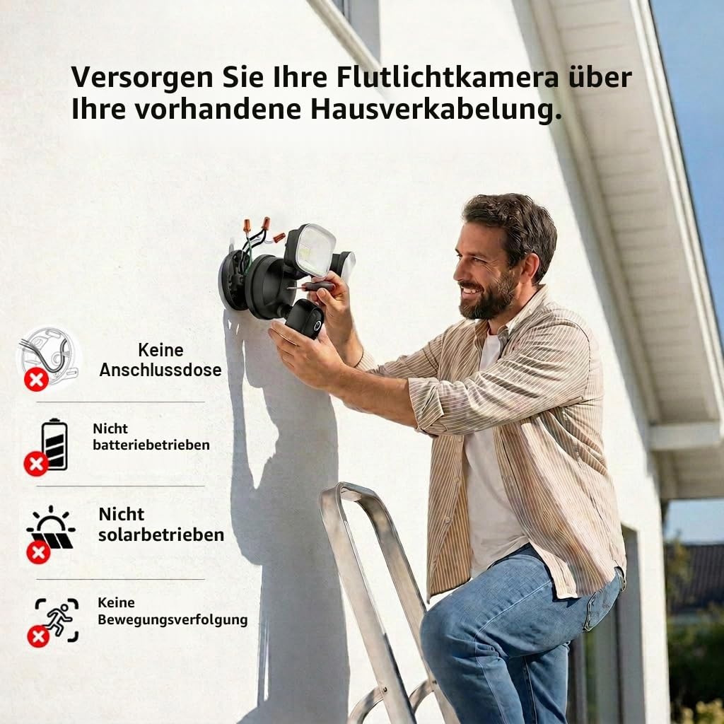 2K kabelgebundene Flutlichtkamera, 3500 lm Dual-Head Outdoor-Sicherheitskamera mit Farb-Nachtsicht, 5G/2,4G WLAN, PIR-Bewegungserkennung, Sirene, Zwei-Wege-Audio, IP65, kompatibel mit Alexa & Google
