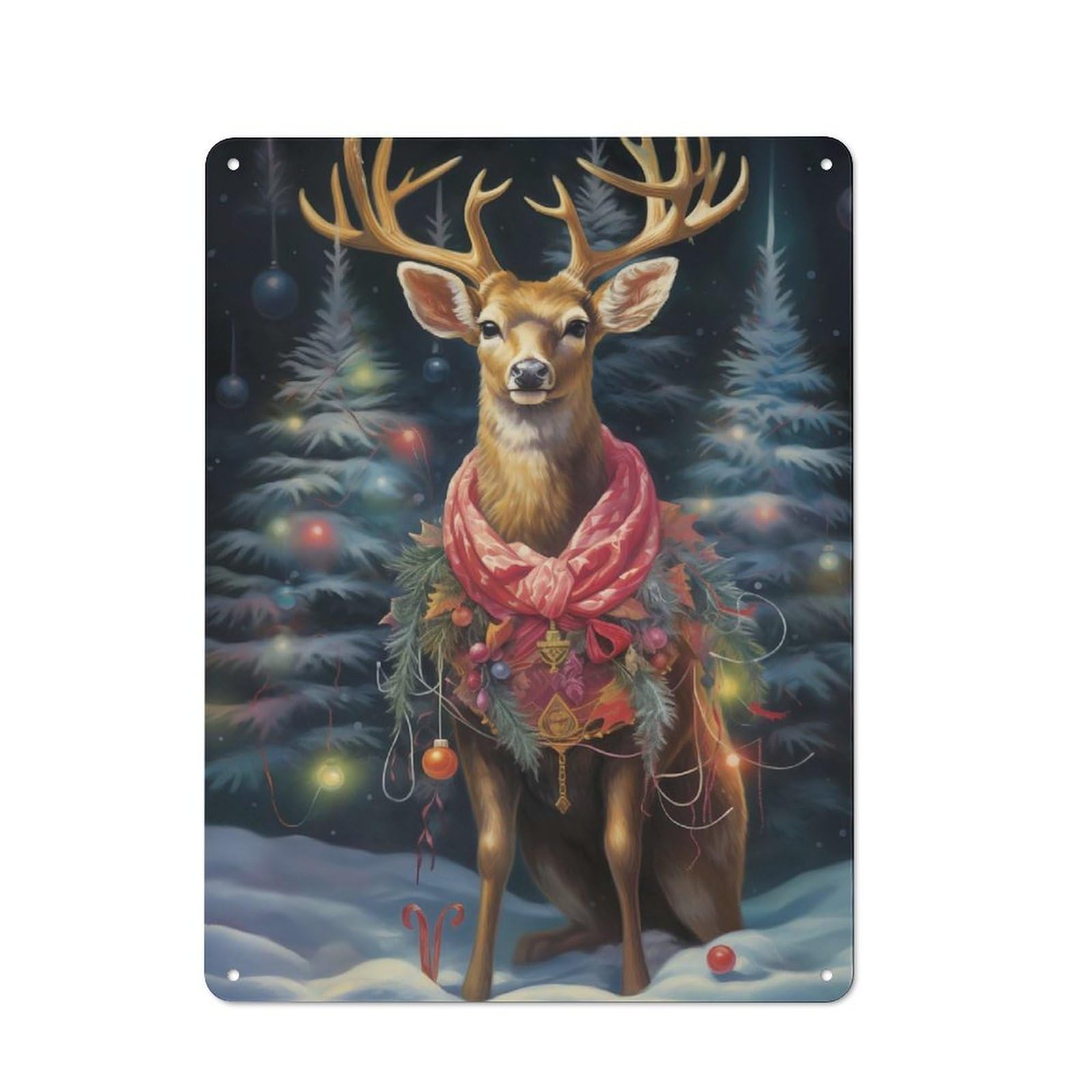 Junmoney Xmas Deer Tin Wall Plaque 40X30cm With For Guest Room Or Hallway, For Metal Sign Collectors, For Garage And Workshop Walls