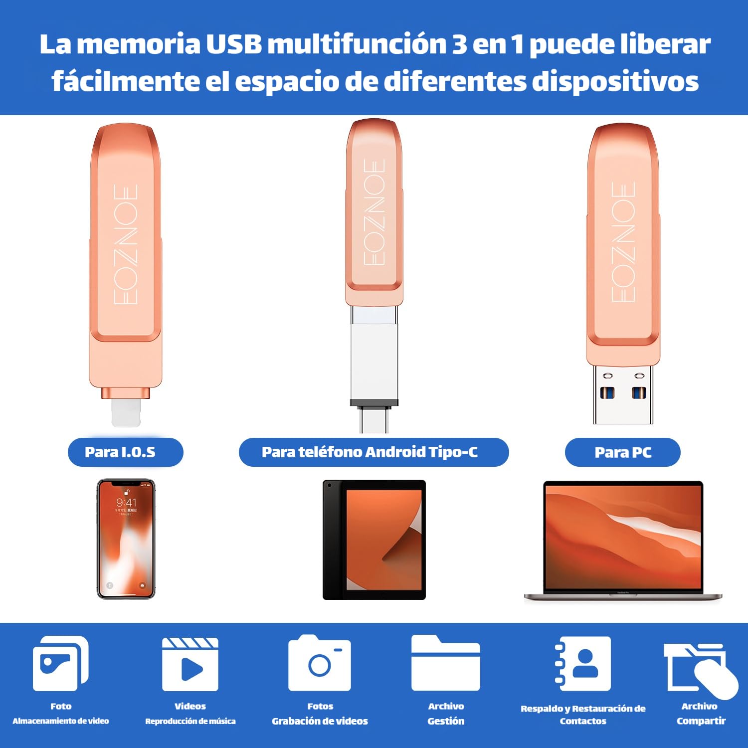 Pendrive 256GB para iPhone, Memoria USB iPhone para Sin Aplicación Guardar Fotos y Videos,Pen Drive Compatible con OTG Phone/iPad/Mac/Tablet/PC…