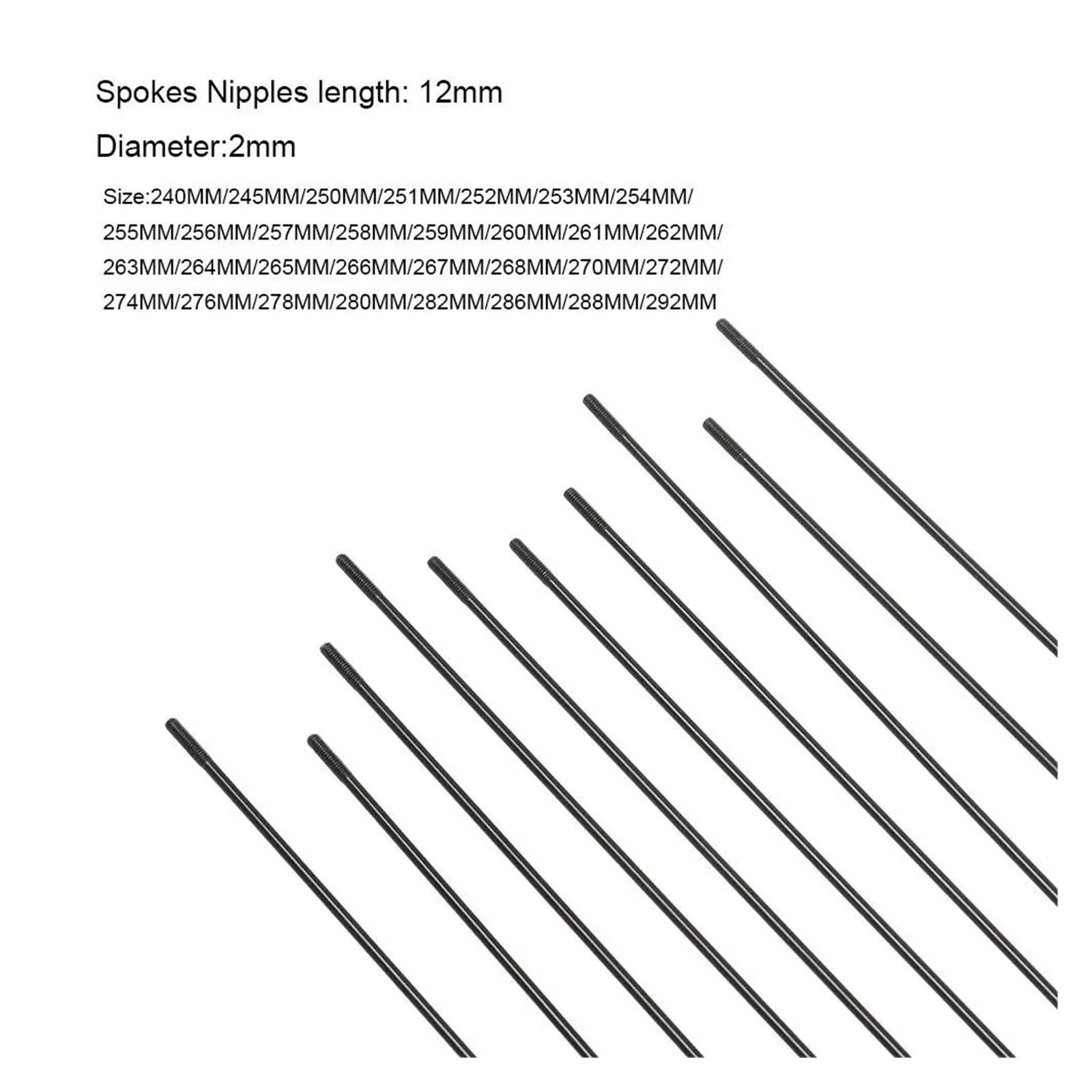 10 raggi in acciaio inox per bicicletta con nippli per mountain bike e bici da strada, fili di ricambio per la riparazione delle ruote della bicicletta (262-298 mm) (259 mm)