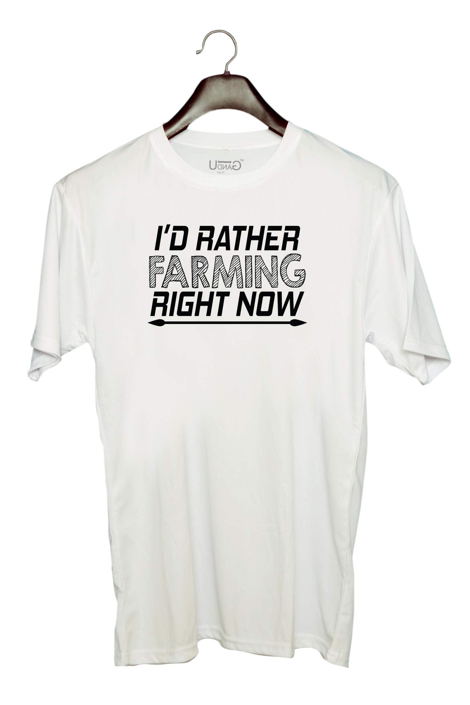 UDNAG Unisex Round Neck Graphic 'Farming | I'd Rather Farming Right Now' Polyester T-Shirt White [Size 2YrsOld/22in to 7XL/56in]