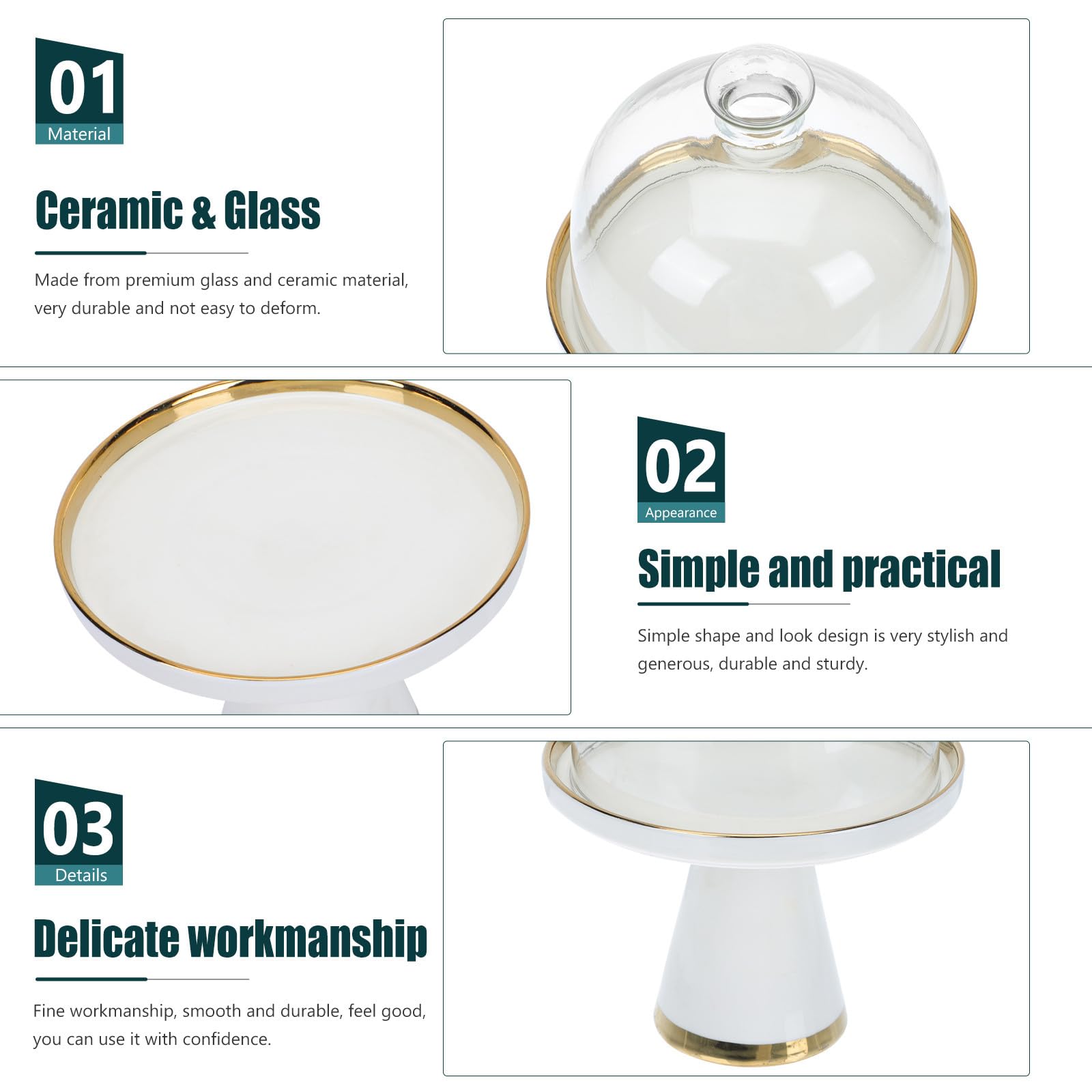 Nordisches mit Einfachem Design Satz Kuchenplattendeckel aus Keramik und Glas Praktische Kuchenform mit Glasdeckel und Food Protection für Dessertplatte