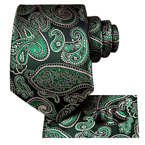 Image of Hi-Tie Men 63inches Tie Set Extra Long Necktie Paisley Tie Pocket Suqare Cufflinks Big and Tall Men Tie