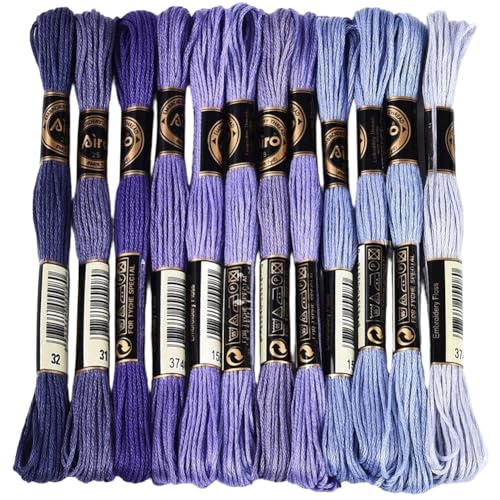 Image of 12 Skeins 105 Yards 6 Strands Purple Assorted Friendship Bracelet String Embroidery Thread Yarn Cross Stitch Bulk Variegated Gradient Floss Set for Felt Projects Sewing Making Craft DIY