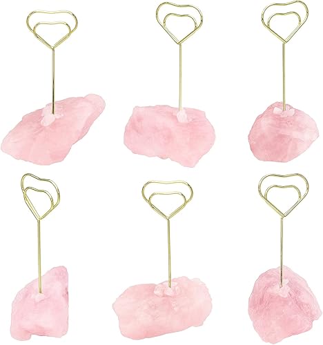 Miniatura 5 de rockcloud Tarjetero de mesa de cuarzo de cristal de cuarzo rosa, soporte de notas de número dorado para boda, fiesta, decoración de oficina en casa,