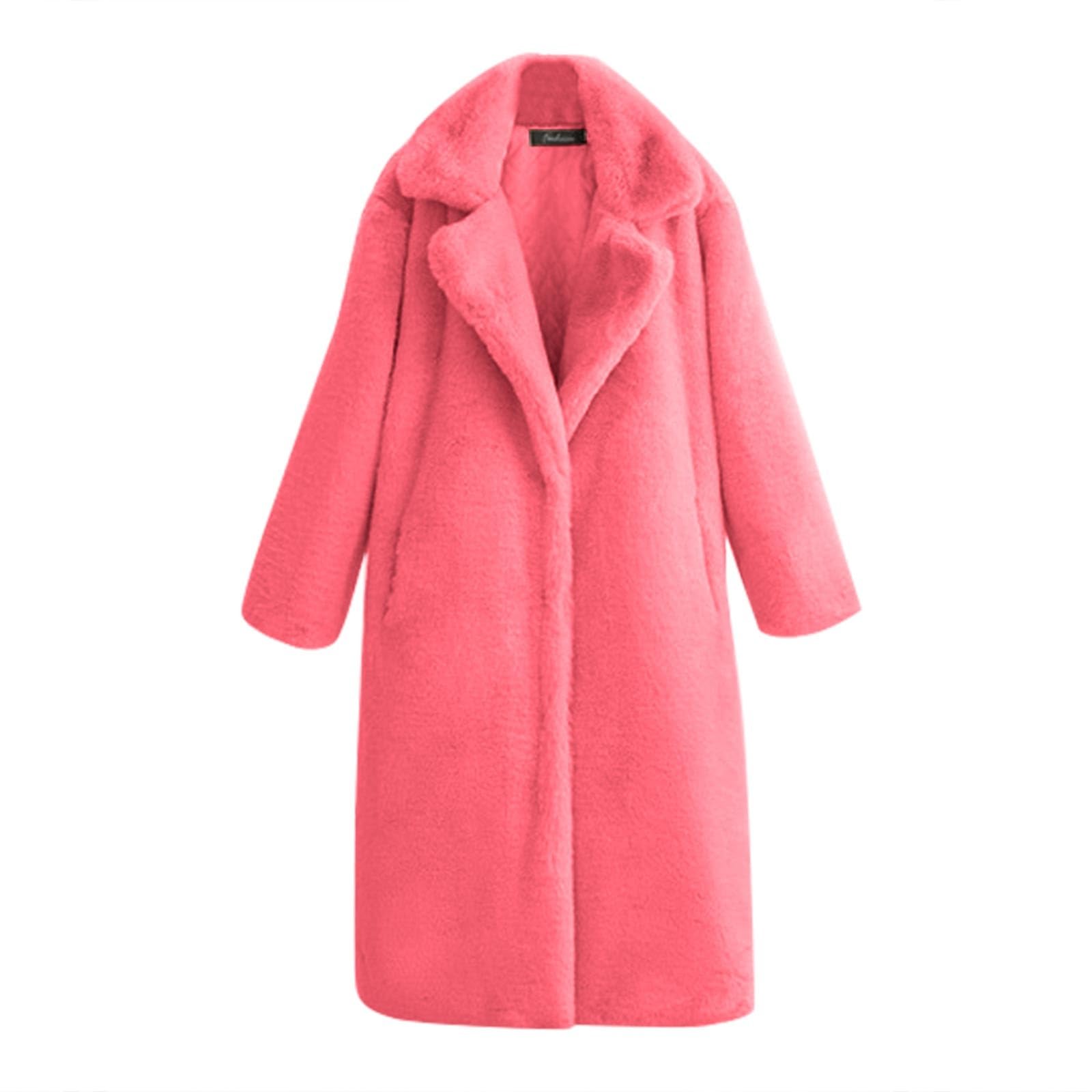 Generisch Piumino lungo da donna, invernale, caldo, soffice, a maniche lunghe, in peluche sintetico