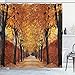 Nature Shower Curtain by Ambesonne, Fall Road in Park Autumn Leaves Distance Perspective Foliage Forest Theme, Digital Print Polyester Fabric Bathroom Set, Red Brown Orange Multicolored