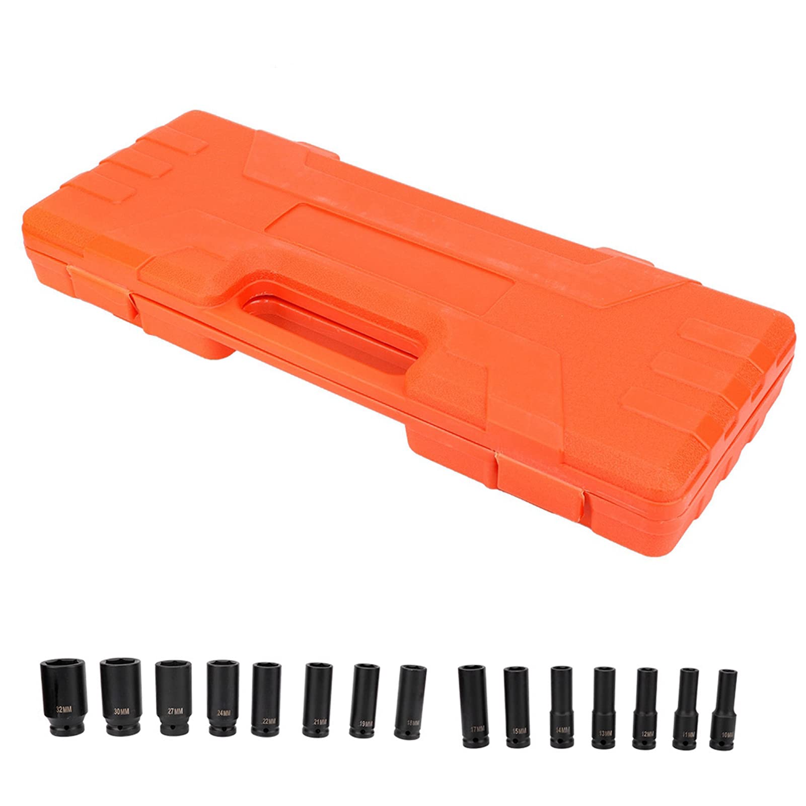 Naroote 15 szt. Zestaw Głębokich Nasadek Udarowych do Warsztatu Garażowego Trwały materiał Węglowy 10-32 Mm Napęd 1/2 Cala