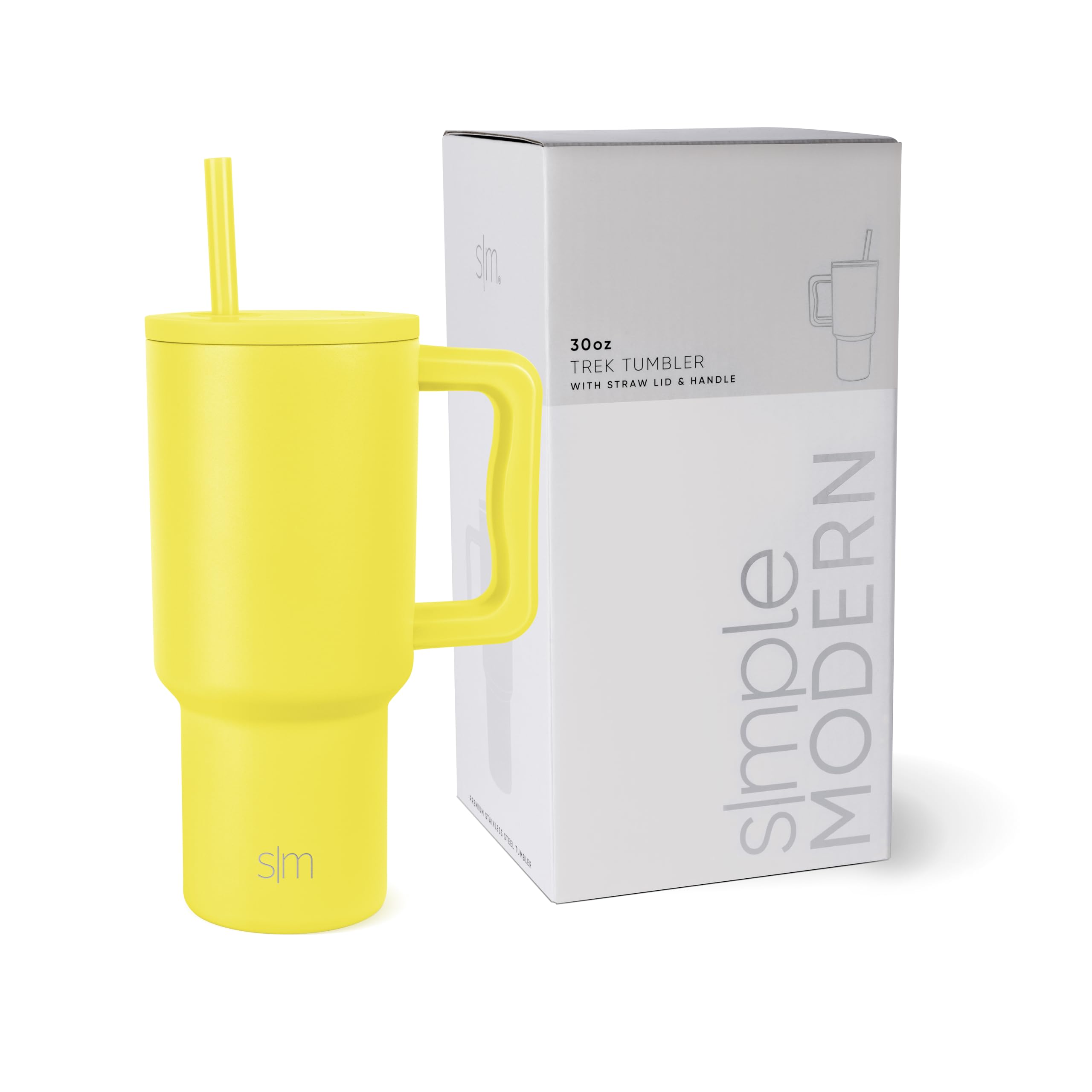 Simple Modern 30 oz Trek Tumbler with Handle and Straw Lid | Cup Holder Friendly Insulated Stainless Steel Travel Mug | Canary