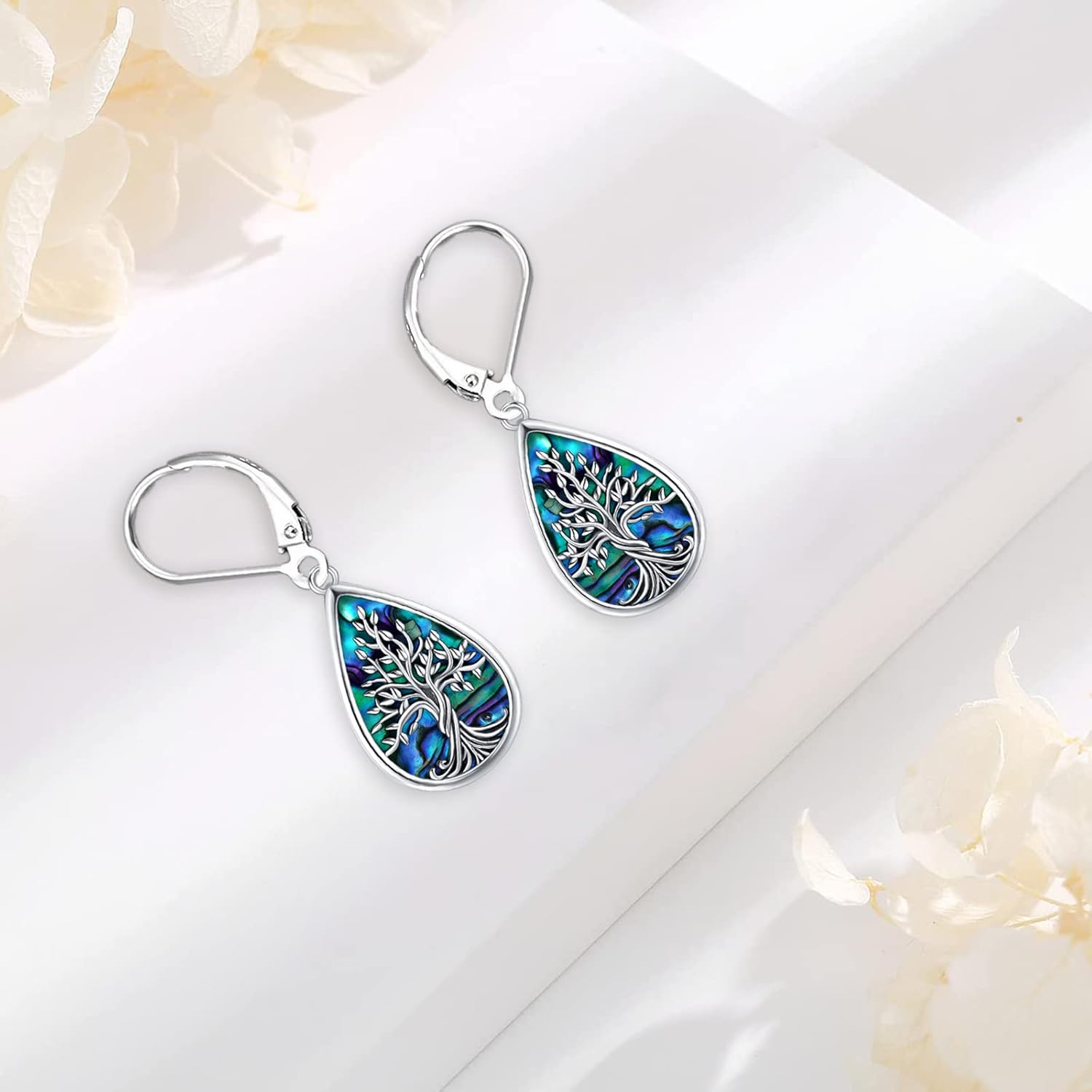 Sterling Silver Tree of Life/Flower/Bee/Animals/Cat/Hummingbird Dangle Earrings Moonstone Turquoise Drop Leverback Earrings Jewelry Gifts - Image 3