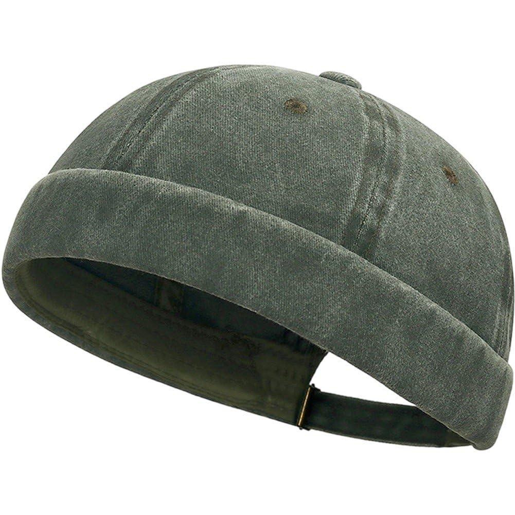 Męska czapka bez brzegów z spranej bawełny - vintage dokerka czapka beanie, podwinięty mankiet, czaszka, miękka, rozciągliwa, do noszenia na co dzień
