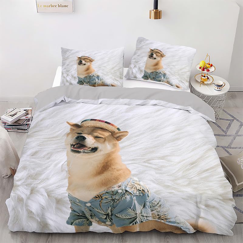 Housse de Couette Corgi Gris Anti-Froissage en Microfibre Parure de Lit Enfant 90x190