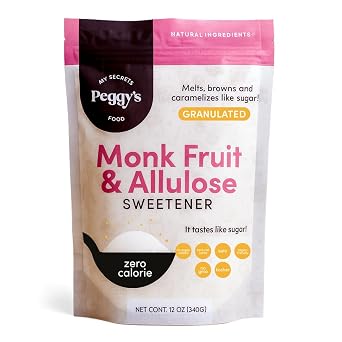 My Secrets Peggys Food Monk Fruit & Allulose Granulated Sweetener Zero Calorie Plant-Based Sugar Substitute for Baking, Drinks & Everyday Recipes Keto Friendly, Gluten Free, Sugar Free - 12 oz