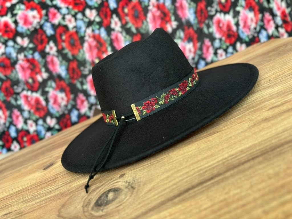 Red Rose Hat Band, Women Fedora Cowboy Hatband, Handmade Western Cowgirl Hat Belt,